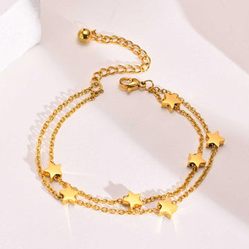 Elegant  Gold Colour Stainless Steel Chain Bracelets for Women, Dainty Stars Charm Link Adjustable Jewellery - The Jewellery Supermarket